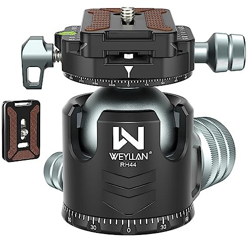 WEYLLAN Rótulas para Trípodes, Doble Panorama 360 Grados Perfil Bajo Metal Pesado Cabeza De Trípode De Vídeo con 2 Placas De Liberación Rápida Compatible con Arca-Swiss, MAX Load 25kg