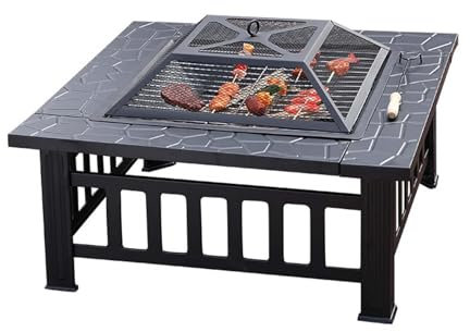 BNEI Camino, caminetto da Giardino, in Metallo di Alta qualità, con Copertura in Rete ignifuga, Adattabile a più combustibili, 81 * 81 * 50cm