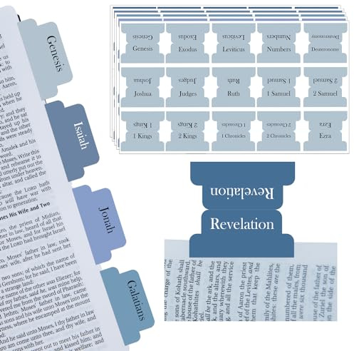Prefdo laminerat bibelregister – kvinnor och män, 75 stortryck indexflikar, gamla och nya testament, 9 skrivbara (blå)