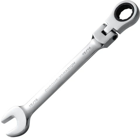 B4B BANG 4 BUCK 15/16 Wrench, Flex-Head Ratcheting Combination Wrench Industrial Grade 72 Teeth 12 Point Ratchet Box Ended and Open End Spanner Tools, SAE