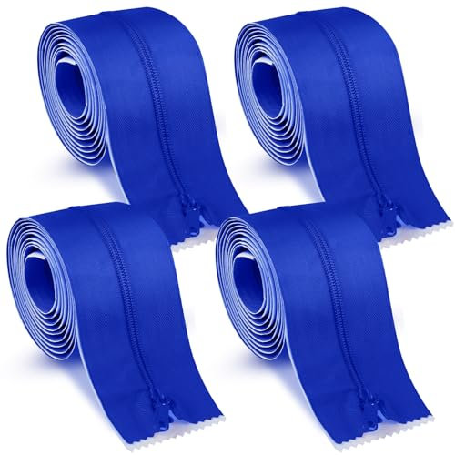 Tigeen 4 Roll Heavy Duty Zipper Door for Dust Barriers 7 ft x 3 Inch Self Adhesive Construction Zipper Door for Greenhouse Tent Accessories (Blue)