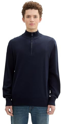 TOM TAILOR Denim Herren 1043022 Basic Troyer Strick-Pullover, 10668-sky Captain Blue, S