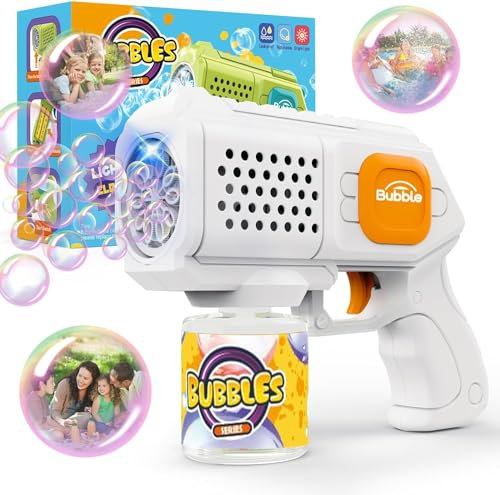 Bombble Seifenblasenpistole für Kinder, Seifenblasenmaschine 10000 Blasen/Min mit Seifenblasenlösung, Seifenblasenspielzeug Outdoor Geschenk für 3456789 Jahre Kinder/Geburtstag/Party (White)
