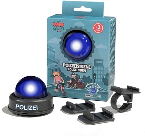 wiowio Sirena della polizia per bambini, luce blu con supporto per casco, auto antiscivolo, manubrio, bicicletta, scooter, giocattolo regalo dai 3 anni in su