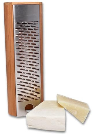 Homiez Premium Käsehobel/Käsereibe mit Behälter aus Kirschholz und reibe aus Edelstahl - Parmesanreibe mit Behälter - Küchenhobel/Küchenreibe ideal für Hartkäse oder als Muskatreibe