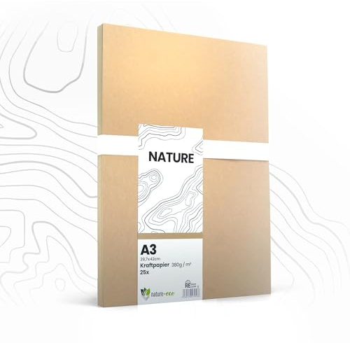 nature-eco 20 ark kraftkartong tjockt brunt kraftpapper DIN A3 extra tjockt 380 g/m² som hantverkskartong eller kreativ kartong papper kartong eller stabil kartong för pyssel
