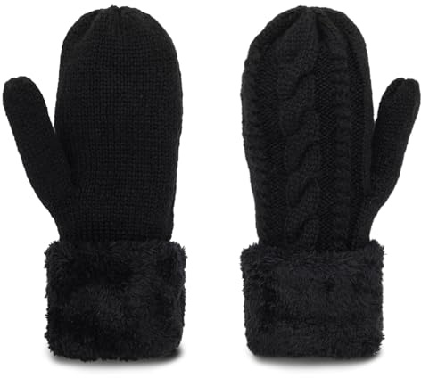 Mealah Double Layer-Warm-Knit Mittens for Women-Winter-Plus-Velvet-Thickened Cold-Weather-Outdoor-Ski-Cycling-Gloves S/M