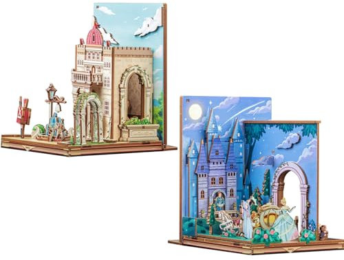 CUTEBEE Booknook Lot de 2 serre-livres en bois miniatures décoratifs, à monter soi-même, pour bureau (Fairy Town)