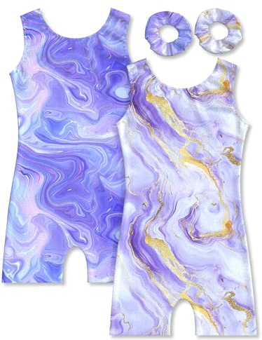 MOLLDAN Gymnastics Leotard for Girls Dance Biketard Unitards 2 Pack Tumbling Outfits for Kids(DC0602-02-6Y)