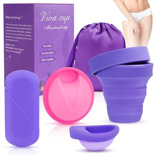AOGOE Menstrual Disc Set of 2 (S & L) with Storage Bag, Flat-fit Cup, Collapsible Cleaner Container, Reusable Moon Disc, Medical Grade Silicone Period Disc, Better Alternative to Sanitary Pad & Tampon