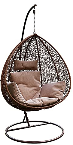 BRICOZONE Poltrona Sospesa In Polyrattan Con Struttura In Acciaio Ideale Per Esterni E Interni Resistente Agli Agenti Atmosferici Con Cuscini Imbottiti Inclusi Design Elegante E Moderno