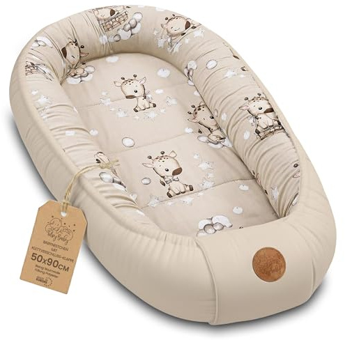 Réducteur de Lit Bébé 90x50cm en Coton, Cocon polyvalent pour Nid d'Ange Couffin et Naissance pratique et léger idéal pour le transport parfait pour filles et garçons Girafes