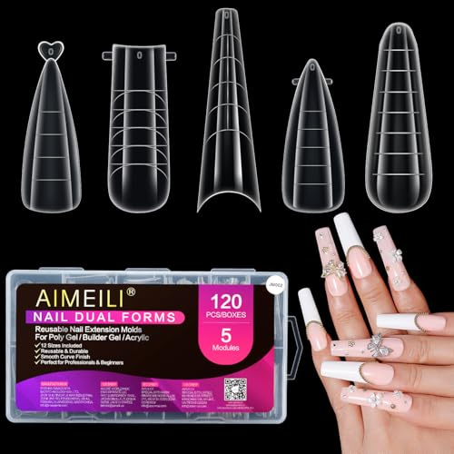 AIMEILI 120 Pièces Faux Ongles Conseils de Extension 5 Formes 12 Tailles Système De Formes D'ongles Doubles Gel Pose Manucure Art d'Ongle Design Salon KIT2