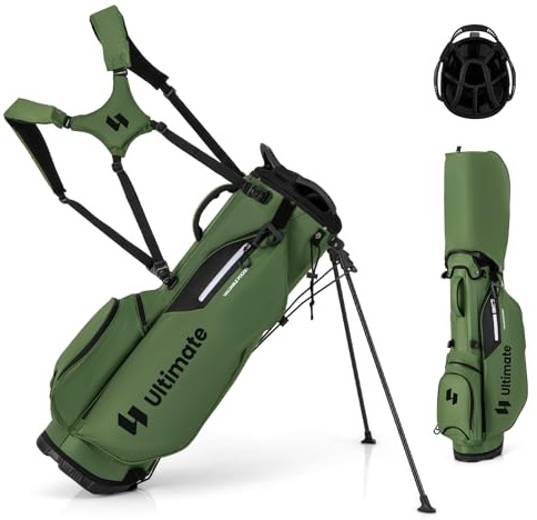 COSTWAY Sac de Golf Léger avec 8 Compartiments Supérieurs et 5 Poches Zippées, Sac de Club de Golf Portable avec Bandoulière Réglable Housse de Pluie et Porte-Parapluie pour Femmes/Hommes (Vert)