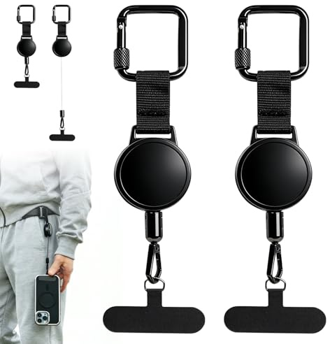AKINSTER 2 stycken mobiltelefonsäkring utomhus utdragbar, mobiltelefon säkring infällbar nyckelring mobiltelefon säkring för smartphone skidåkning vandring klättring stöldskydd utomhus