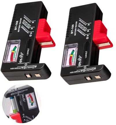 2 Comprobadores de Pilas Universal sin Batería, Medidor Tester Pilas, Probador de Baterías Portátil con Indicador Analógico, Medidor de Voltaje para Pilas AA AAA C D 9V y Tipo Botón 1,5V
