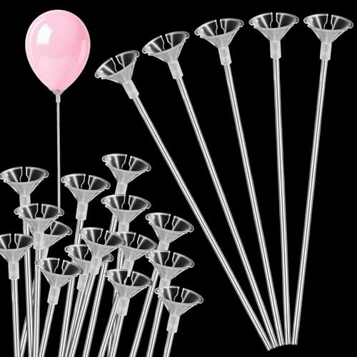 50 Pezzi Bastoncini per Palloncini con Supporto, 32cm Porta Palloncini Trasparenti Riutilizzabili per Compleanno, Matrimonio, Feste e Decorazioni Eventi, Kit Aste per Palloncini in Plastica