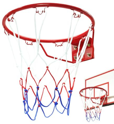 Basketring, väggmonterad – med nylonnät | barnbasketkorg – 32 cm i diameter, väderbeständig – leksak för inomhusbruk, barnrum