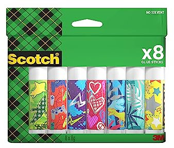 Scotch Colla Stick per la Scuola Elementare, Scuola Media, Asilo e Ufficio, Set di Tubetti di Colla Stick per Bambini, Confezione di Colla Adesiva Grande da 8pz x 8 gr
