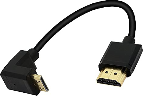 PNGKNYOCN Mini HDMI to HDMI Cable 15cm 90 Degree High-Speed 4K Mini HDMI Male to HDMI Male Short Cord Supports Ethernet, 3D, Audio Return(Black Up)