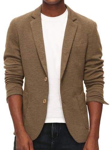 PJ PAUL JONES Casual Blazer Jackets for Men Two Button Lightweight Knit Sport Coat Men Brown L