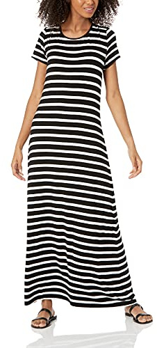 Amazon Essentials Mujer Vestido Largo de Manga Corta, Fluido