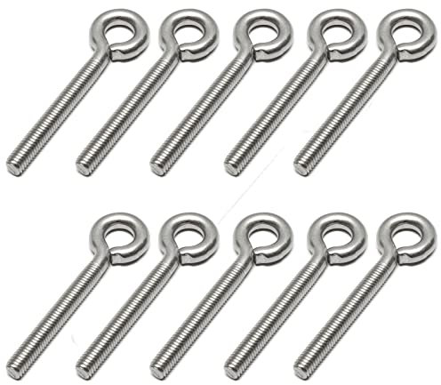 PRIOstahl Tornillo de ojal con rosca métrica, M8 x 80 mm x 10 unidades, ojales roscados, tornillos de gancho, gancho para atornillar de acero inoxidable V2A