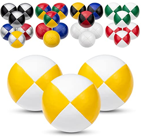 Juggle Dream 3x Pro Thud Jonglering Bollar - Uppsättning 3 Professionella Jongleringsbollar med Gratis Online Inlärning Video, Perfekt för Nybörjare och Experter (Vit/gul)