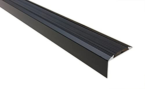 Effector Treppenkantenprofil mit Antirutschbelag, 180 cm, 46x29 mm, Schwarz, Aluminium zum Schrauben, Übergangsleiste, Treppenschutzprofil, Treppenkantenschutz, Anti Rutsch Aluwinkel