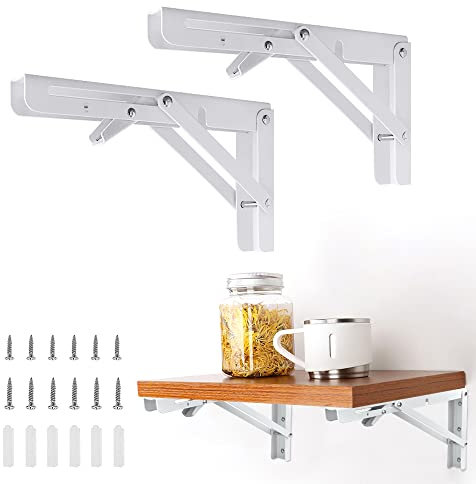 QINERSAW 2 Soportes Plegables de Acero Inoxidable 400 mm / 16 Pulgadas Escuadras Abatibles para Estanterías Soportes de Pared Abatibles pared Plegables Ahorro de Espacio para Cocina, Baño (Blanco)