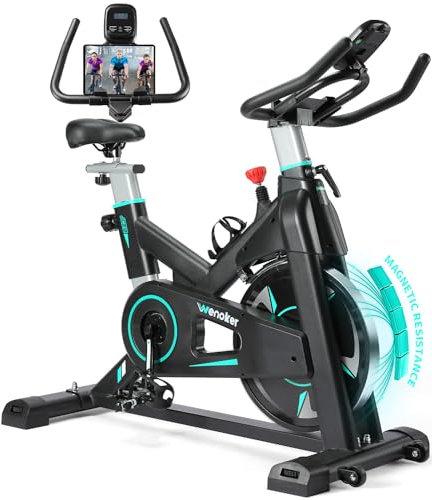 Wenoker Heimtrainer Fahrrad, Indoor Cycling Bike mit LCD-Monitor, Herzfrequenzsensor, iPad-Halterung, Belastbarkeit 130 kg Fitnessbike Zuhause, Stille Stationäre Fahrräder für zu Haus