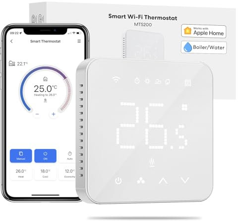 Meross Smart Thermostat Gas Boiler WiFi Thermostat WLAN Heizungsthermostat Raumthermostat Heizen & Kühlen Intelligente Wandthermostat für Siri & Google Sprachfehl, Fernsteuerung