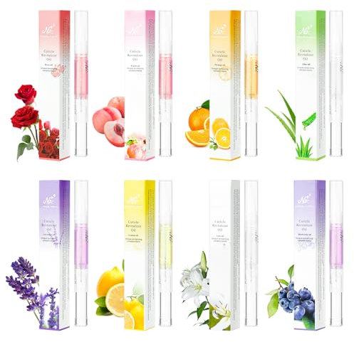 LOPHE Aceite de Cuticulas Uñas, 8 * 3ml Aceite Cuticulas Uñas, Aceite Hidratante para Cutículas, Sabores Mixtos Aceite Cuticulas para Tratamiento de Uñas para Reparar Cutículas Agrietadas Y Secas