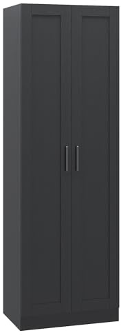 Panana Wooden Storage Cabinet, 2 Doors Sideboard Organizer Unit Tall Kitchen Cupboard with Adjustable Shelves for Living Room, Bedroom, Kitchen and Hallway (Black)