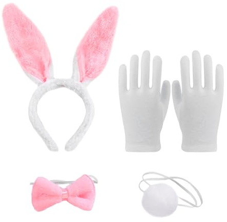 1 Ensemble De Déguisements De Lapin 3 Pièces, 1 Paire De Gants, Un Bandeau Avec Oreilles De Lapin, Un Couvre-Chef En Peluche Avec Oreilles De Lapin, Un Costume De Fête Pour Enfants Et Adultes.