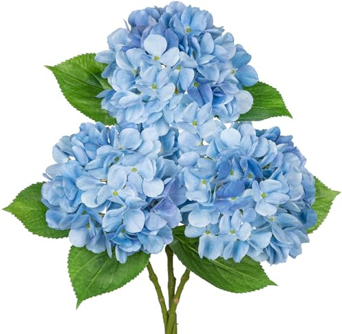 Oairse uppsättning av 3 konstgjorda hortensior blommor hortensior dekoration sidenblommor högkvalitativa konstgjorda blommor som riktiga hortensior för bröllop, hem, hotell, fest, blomarrangemang