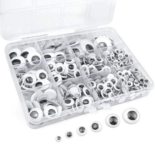 FKEYTO 550 Stücke Selbstklebende Wackelaugen, 6mm 8mm 10mm 12mm 15mm 20mm Googly Eyes Assorted Sizes