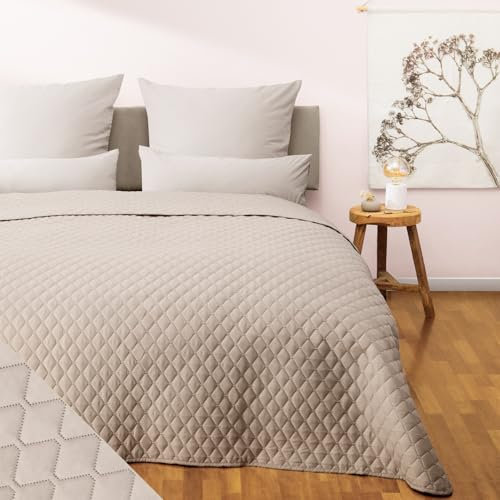 Blumtal Colcha Cama 170x210 cm - Certificada Oeko-Tex 170x210 cm - Colchas de Verano - como Cubrecama 90x200 como edredon Tela Cubre sofá - Manta para sofá Beige Bedspread Lavable