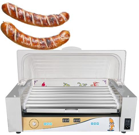 Hot Dog Grill Machine, Hot Dog 7 Roller Korv Roller Rack, Kommersiell elektrisk Hot Dog Roller Korvmaskin, Rostfritt stål, 1050W bärbara kommersiella BBQ-tillbehör