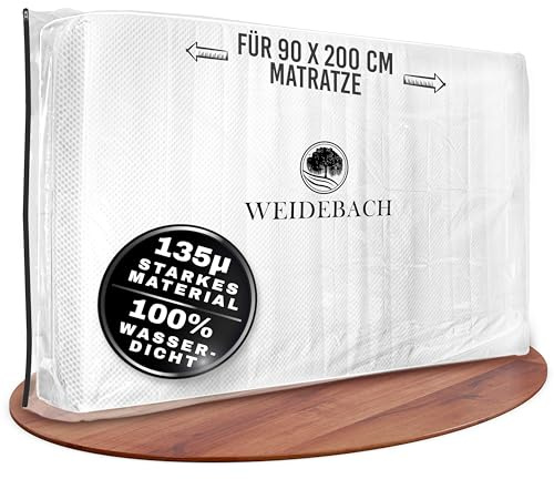 WEIDEBACH® robuste Matratzenhülle, 100% dicht, für 90 x 200 cm SINGLEMATRATZEN, Matratzenbeutel mit Reißverschluss, Aufbewahrungstasche für Matratzen für Lagerung&Transport, gegen Gerüche&Feuchtigkeit