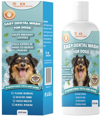 K9 Laboratories Easy Dental Water for Dogs | For plaque, bad breath, tartar, gum problems | Dog dental care | Easy to add to drinking water | 235ml