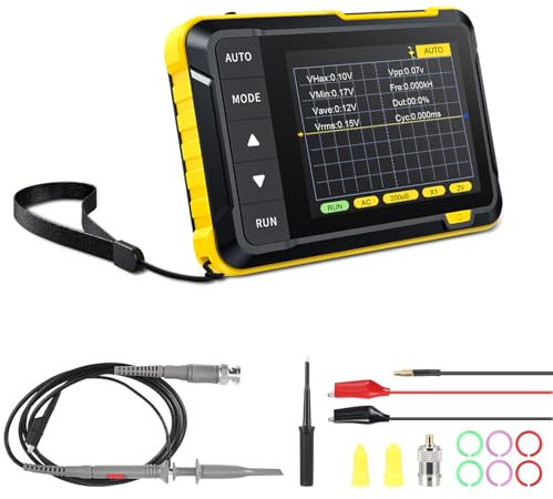 Mini Handheld Digital Oscilloscope 200kHz, 2.5 MS/s Sampling, Kethvoz Pocket Oscilloscope Kit with Auto/Normal/Single Trigger Functions for Automotive/Beginners (P6100 High Voltage Probe included)