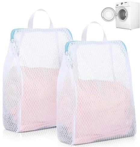 2 Pezzi Sacchetti Lavanderia Riutilizzabili 50x60cm Con cerniera, portatile Rete per Biancheria Delicata, Intimo e Reggiseni Sacchetti Lavatrice Grande (Blanco)
