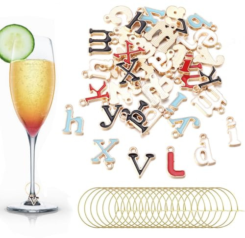NHQZ 26 Pcs Marque Verre Charmes de Verre à Vin Breloques pour Verre à Vin,marqueurs de verre,breloque en verre,verre à vin de fête marqueurs,Marqueurs de Boisson,Décorations de Verres à Vin