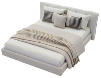 Gxsterd 1/20 Dollhouse Bed with Doullhouse Bedding Miniature Queen Bed for Doll House Bedroom Furniture Accessories (Grey)