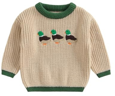 Haomibacu Toddler Baby Boy Girl Clothes Long Sleeve Round Neck Duck Embroidery Tops Toddler Knitted Sweaters Fall Winter Baby Outfit Sweatshirt (Multicolor, 12-18 Months)