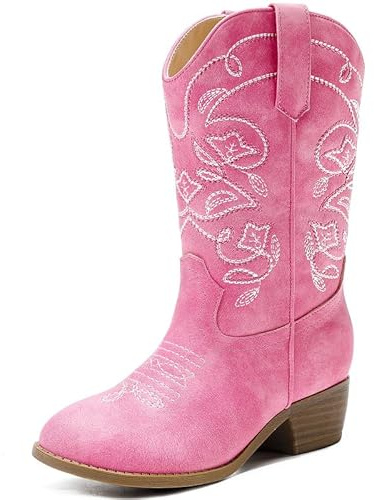 LAURMOSA Pink Cowboy Boots for Kids Riding Boots Size 4 Girls Cowgirl Boot Western Cow Girl Boot Mid Calf Embroidered Side Zipper for Big Kid Teens Youth Party Dance Country horseback (UKL1051Pink 4)