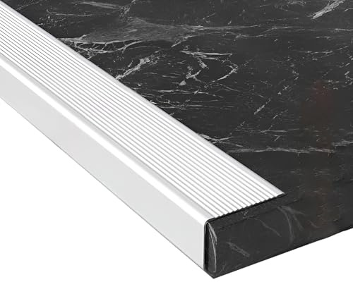 Perfil de borde para escaleras aluminio 5 × 3 cm, 100 cm/150 cm, en forma de L, tiras antideslizantes de escaleras, impermeable, para interior y exterior(Plata,5x3x100cm)