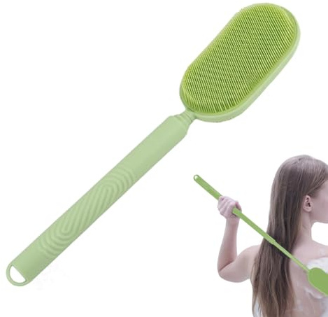 Utdragbar ryggborste med långt handtag 30 cm (14–27 tum), dubbelsidig duschborste med silikonkroppsborste, peeling och duschmassage, lämplig för män och kvinnor, perfekt för dusch, badkar och daglig