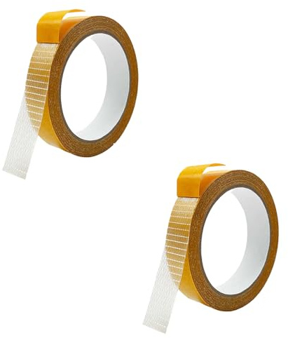 Alpwood 2pcs Ruban Adhésif Double Face Extra Fort 30mm x 10m, Double Face Transparent Pour Ourlet Facile Sans Couture, Bande Thermocollante Pour Pantalon, Vêtement, Tapis, Rideau, Jaune